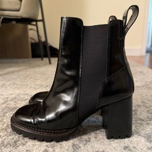 See by Chloé Mallory Lug Sole Patent Leather Chelsea Boots size 38 black